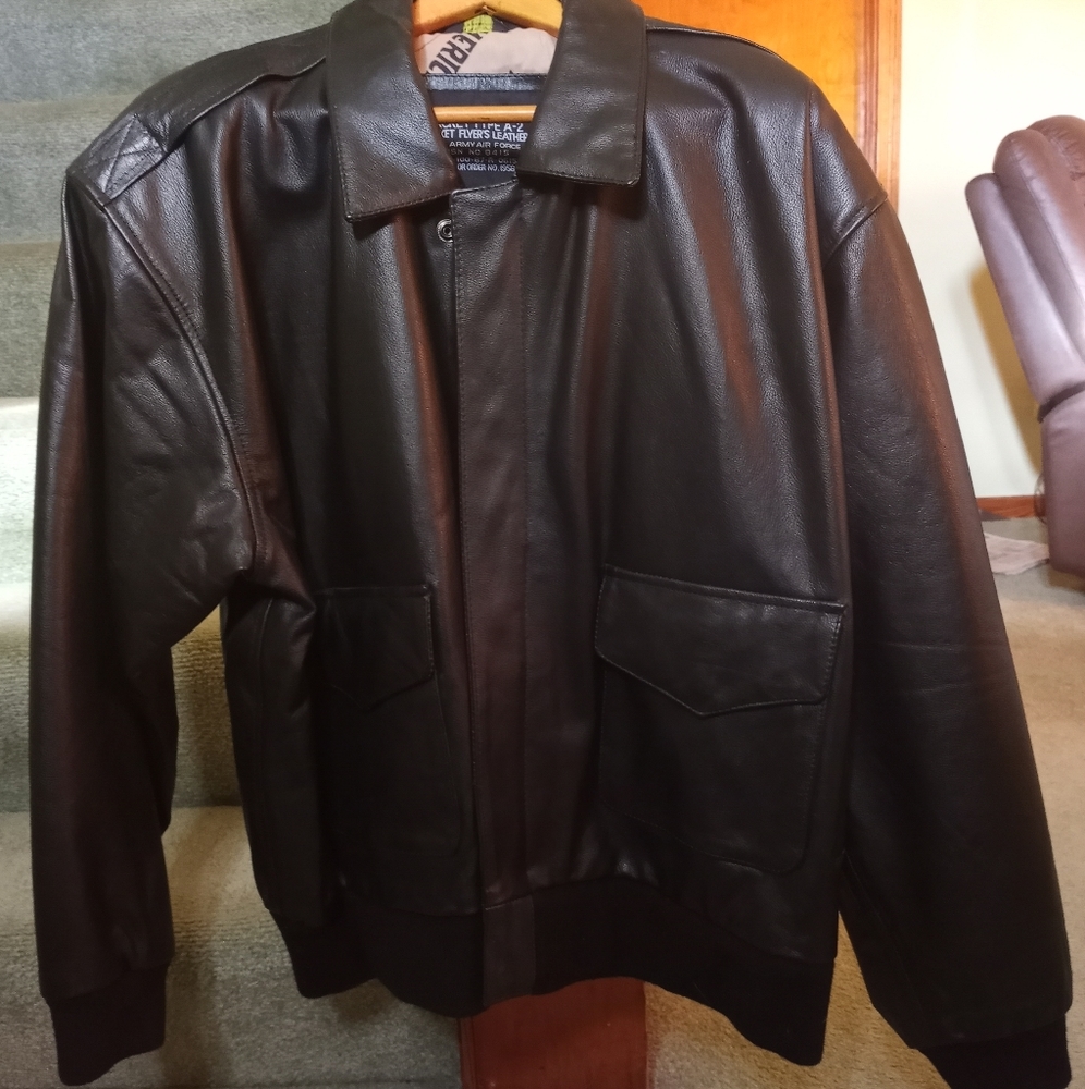 United States Army Airforce- Black Leather Jacket-Type A-2-XL Regular